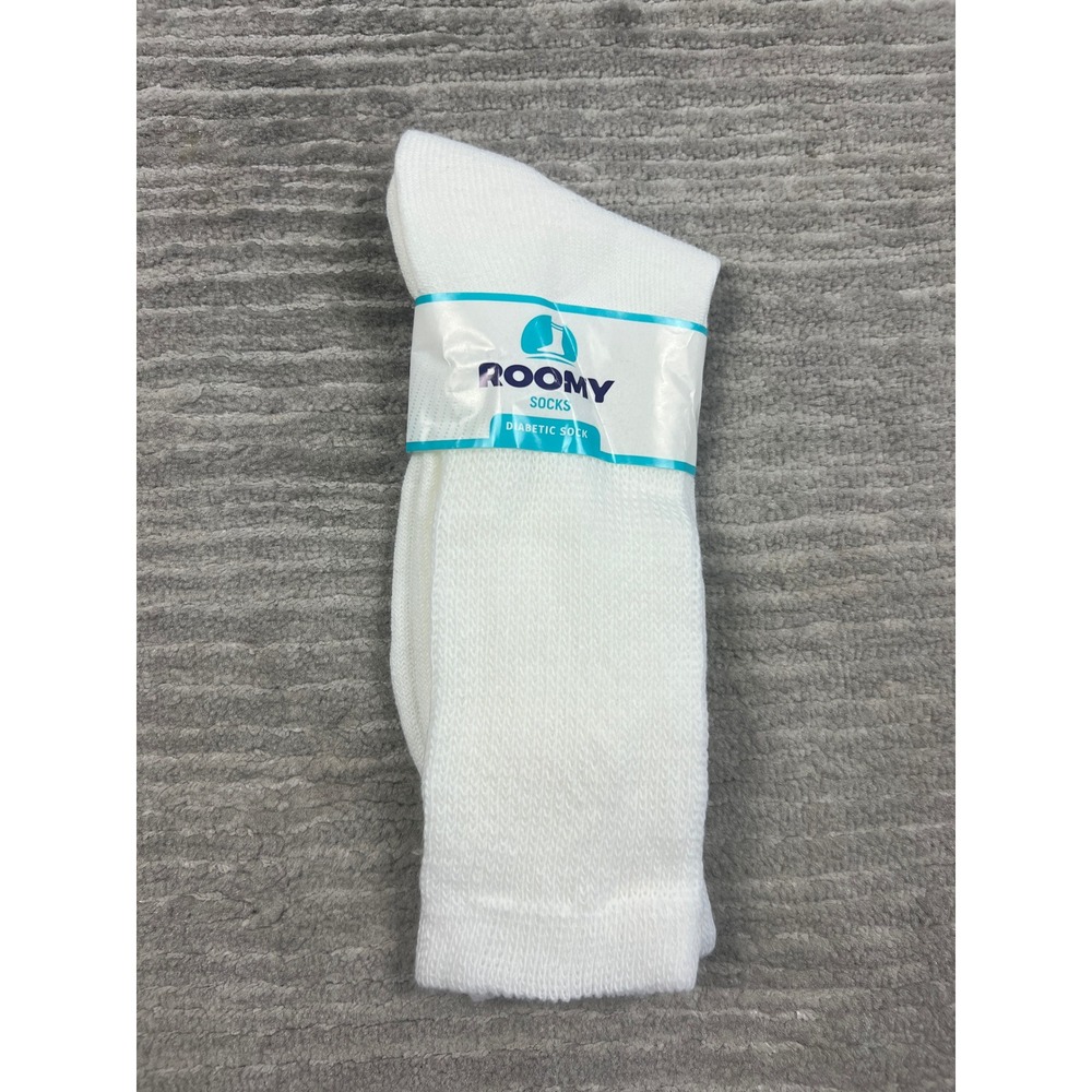 Roomy Socks Diabetic Crew Socks Unisex 10-13 White J800L Stretch Top Non-Binding